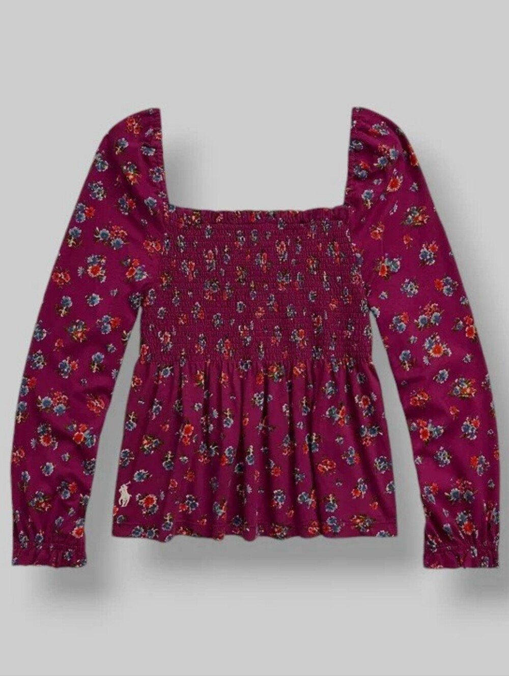 Polo Ralph Lauren Girl's Purple Floral Smocked Jersey Top Size 6